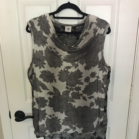 CAbi #3057 Gray Floral Tango Sleeveless Top - XL - Picture 4 of 7